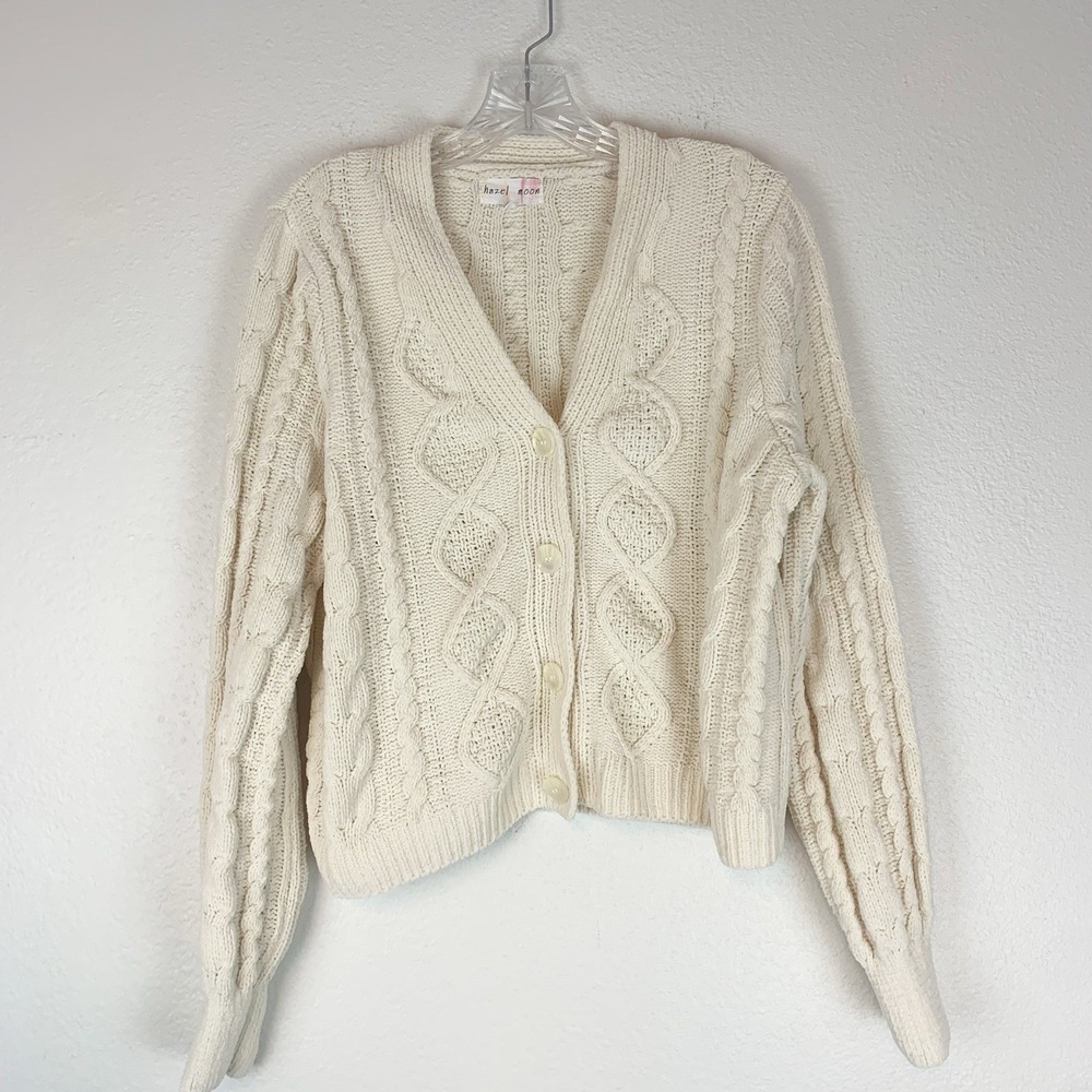 Hazel Moon Sweater Womens Medium Cardigan Cable Knit Chenille Cottagecore M